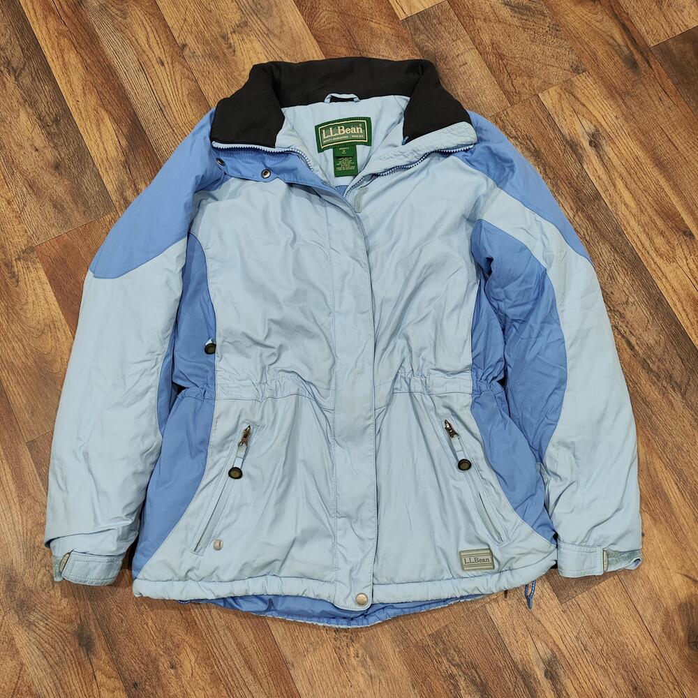 L.L. Bean Ski Jacket Womens Medium Blue Insulated Parka Full Zip Pockets Warm